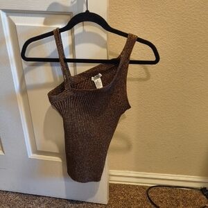 Cache Shimmering Brown Ribbed Top